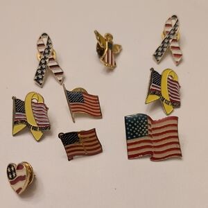 Vintage American Flag and Ribbon Pin Collection